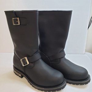 Ride Tecs Mens Leather Engineer Boots Size 10 Black Adjustable Water Repellant